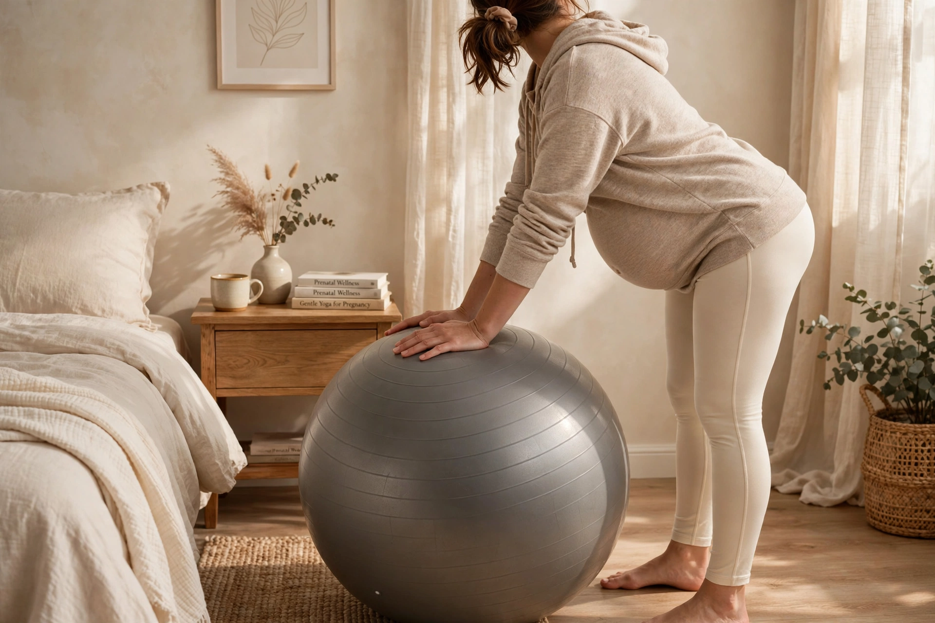 Ibu hamil berlatih dengan birth ball sebagai persiapan fisik persalinan