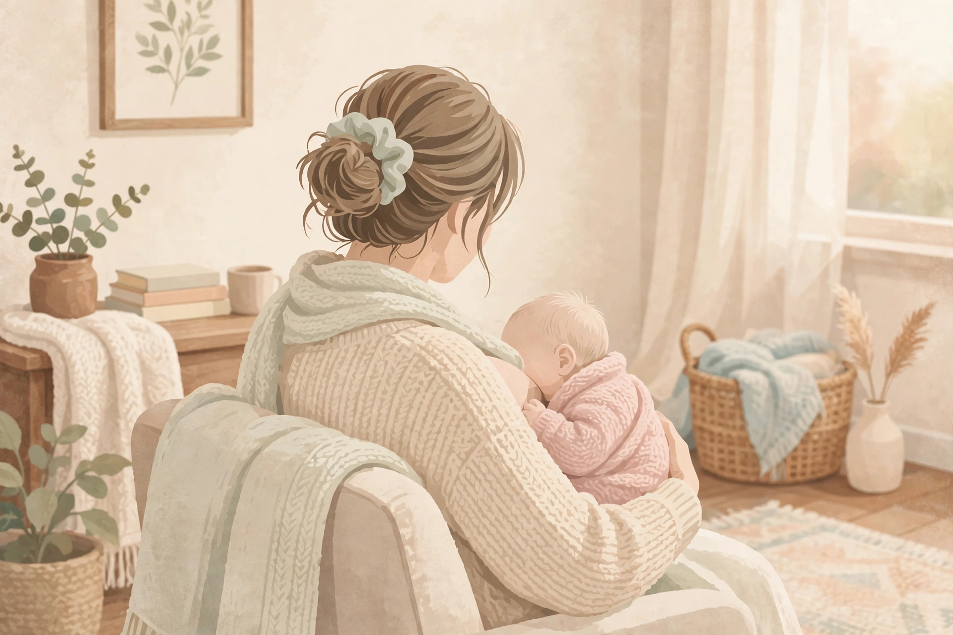 Ilustrasi ibu menyusui bayi yang baru lahir