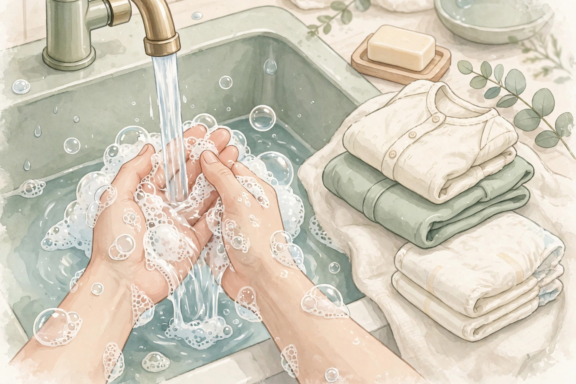 Ilustrasi mencuci tangan dengan sabun dan air bersih
