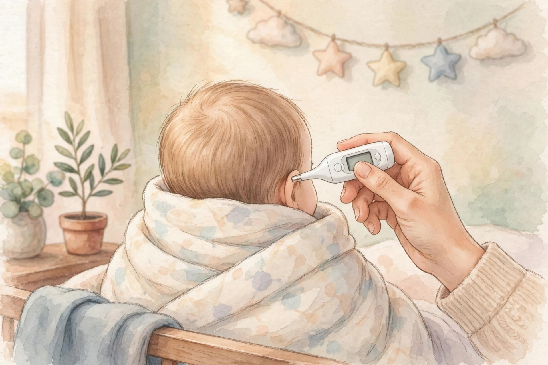 Ilustrasi mengukur suhu tubuh bayi